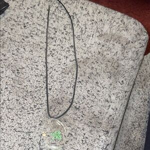 Iron & Resin Black Cord Necklace with Clear Pendant and Green Accent